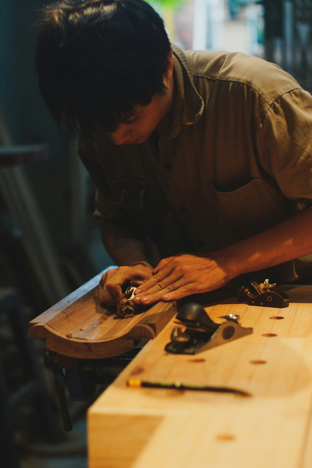 woodworking tools on bench